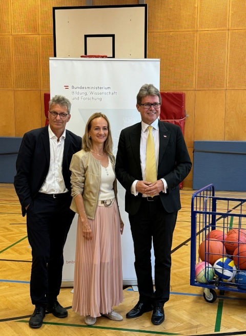 Foto von der Pressekonferenz BM Martin Polaschek, Barbara Haid und ThomasMaximiuk